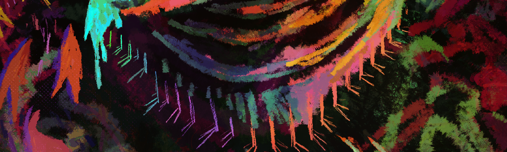 Banner displaying splashes of many colors and textures.