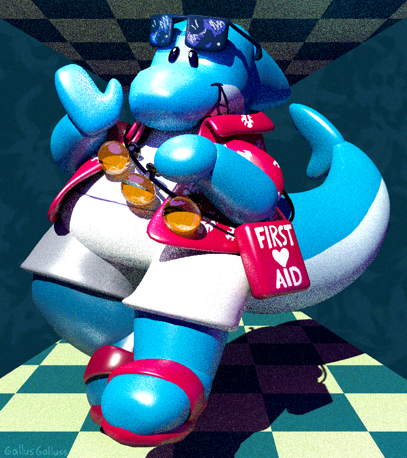 3D model of an anthro pooltoy shark.