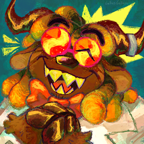 Icon of an alien goat-like character smiling.