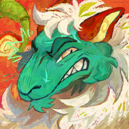 Icon of a scowling blue and white snakbeast.