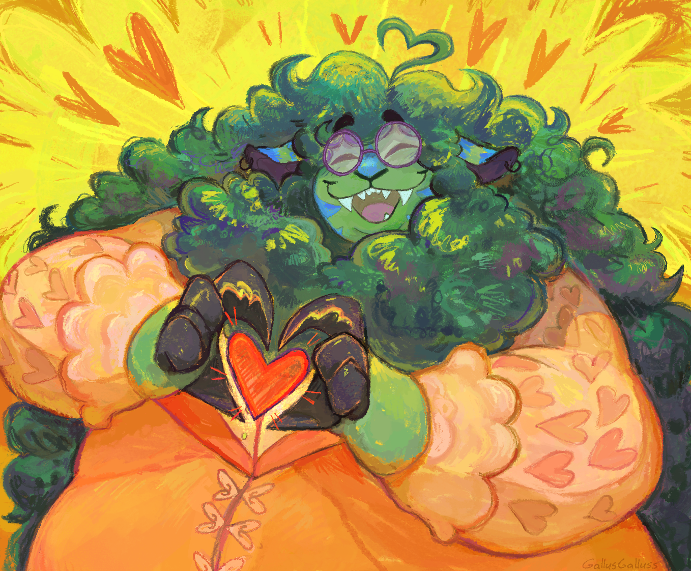 Illustration of an anthro sheep-like character making a heart symbol.