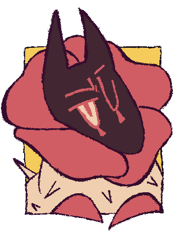 A dragon with rose petals along its neck, a throny white body, and a black horned head.